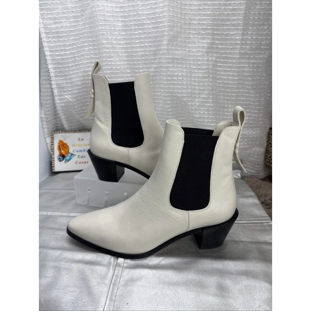(E2) FRAME Women Le Lexington Off White Leather Chelsea Boot SIZE 38,5 - Picture 2 of 11